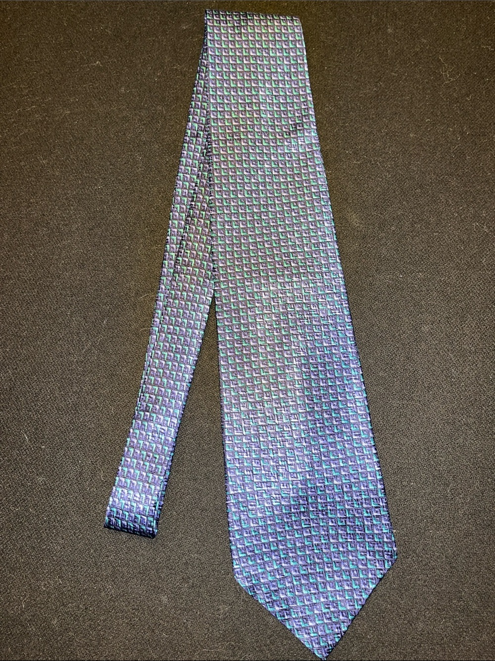 Geoffrey Beene Purple/Blue-Green Iridescent Micro-Pattern Silk Tie